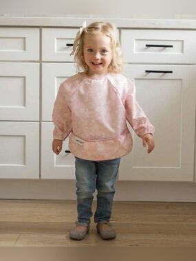 🦢 6~24 Mth Pink Baby Toddler Waterproof Floral Art Long Sleeve Bib NWT